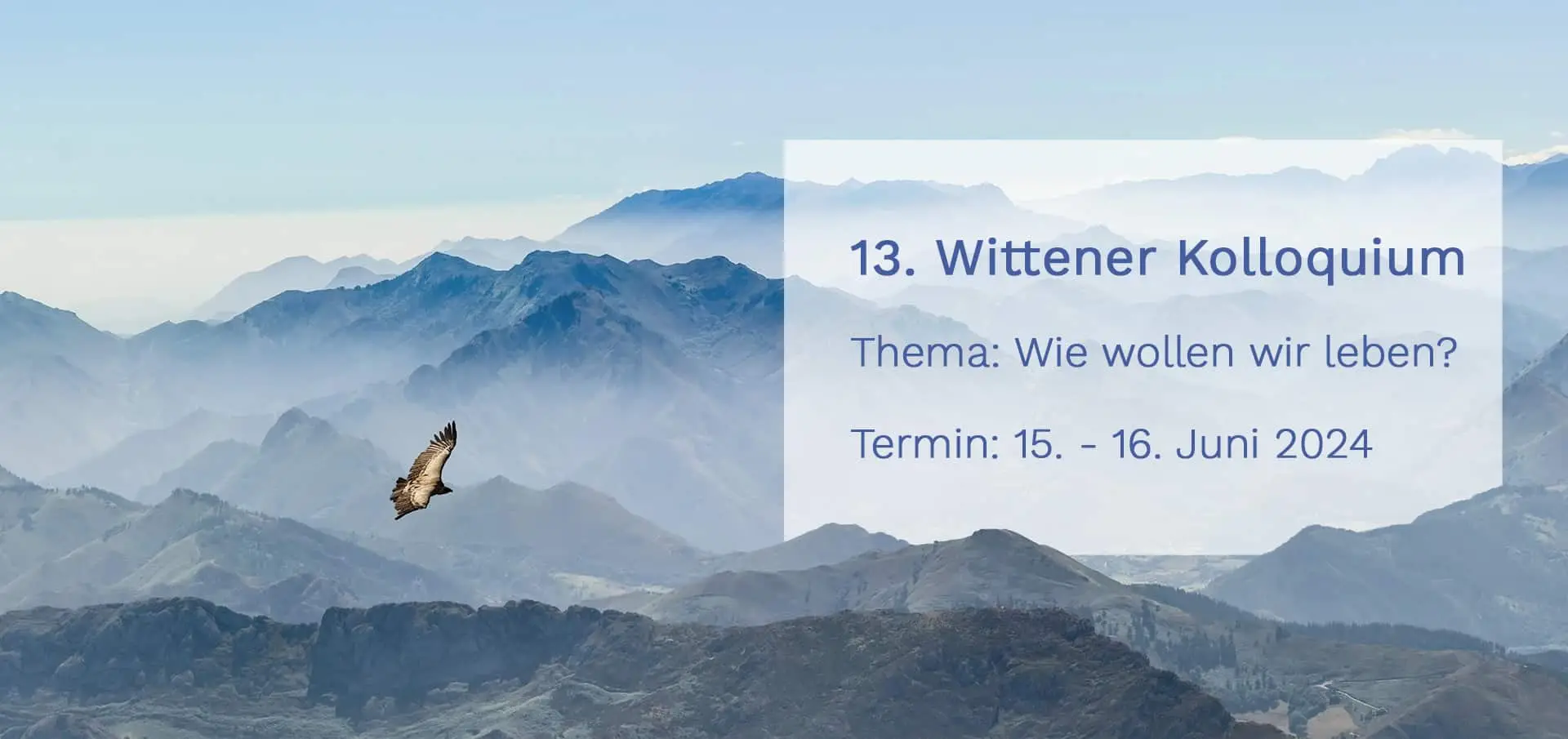 Bannerbild zum 13. Wittener Kolloquium mit Berglandschaft und fliegendem Adler
